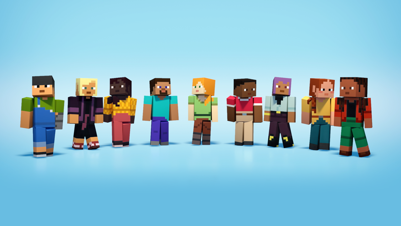 Minecraft characters standing together
